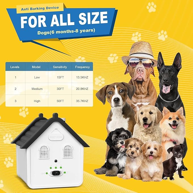Anti Barking Device, Ultrasonic Dog Bark Deterrent Devices Safe for Dogs to 50 Ft Range, 3 Modes Dog Training & Behavior Aids Bark Box Suitable for All Kinds of Dogs Indoor & Outdoor Use