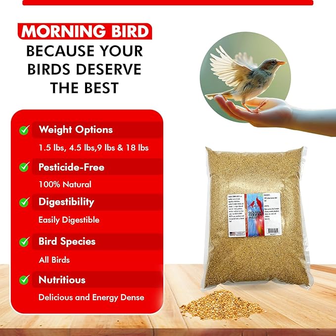 Morning Bird Golden German Millet 9 lbs – Natural Millet Seed for Birds – Natural Protein & Fiber Source – Easy-to-Digest Daily Nutrition for All Bird Types