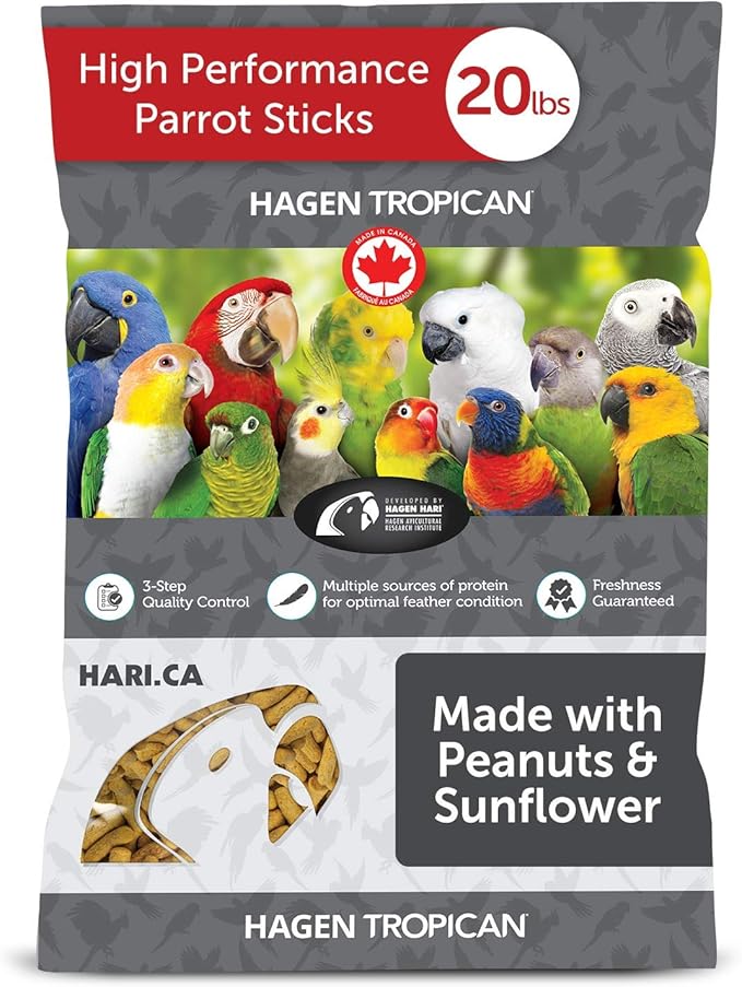 HARI Tropican Bird Food, Hagen Parrot Food Sticks with Vitamins & Minerals for Birds Needing Extra Nutrition, High Performance Formula, 20 lb Bag (Packaging May Vary)