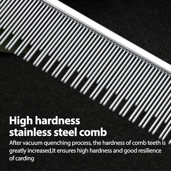 7.5" Cat Carding Dual Tooth Comb for Long Haired Cats & Dogs Ragdoll Round Corners Prevent Friction and Breakage Chrome Finish(L, Dual)