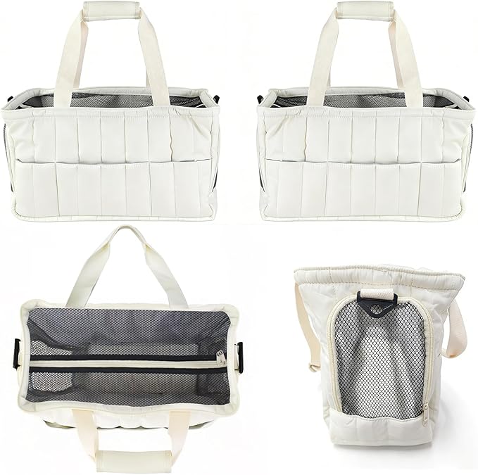 Dog Purse Carrier for Small Dogs, Small Cat Purse Carrier Soft with Large Pocket, Portable Pet Carrier Tote Bag with Safe Leash (White)
