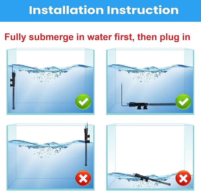 AQUANEAT Aquarium Heater, 50W Fish Tank Heater, Adjustable Submersible Water Thermostat with Digital Thermometer