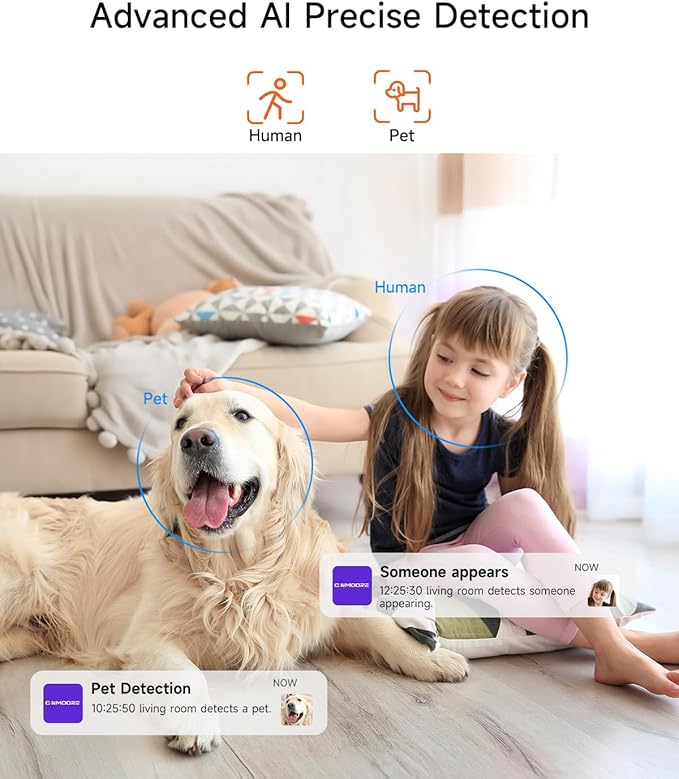 2.5K Camera for Home Security, Non-Subscription AI Human/Pet/Crying Detection, 4MP Dog/Cat/Pet Camera Indoor with Phone App, Pan Tilt 2.4G WiFi Indoor Cameras, IR Night Vision, Full Duplex 2-Way Audio