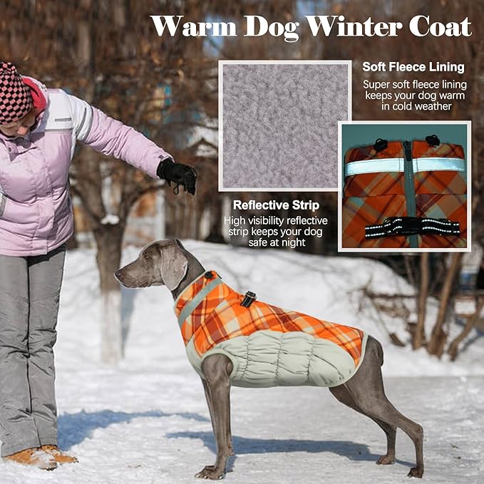 Lelepet Warm Dog Winter Coat Dog Coats for Extra Large Dogs Waterproof Dogs Jacket with Harness Built in Reflective Cold Weather Coats Windproof Zip-Up Winter Fleece Vest Snowsuit Great Dane 3XL