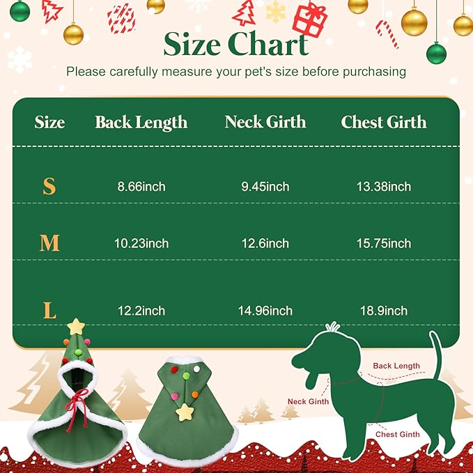 Cat Christmas Cape, Dog Soft Thick Xmas Cloak with Velvet Stars Hat, Pets Christmas Costume Dogs Cats Santa Claus Outfits for Goose Rabbit, M