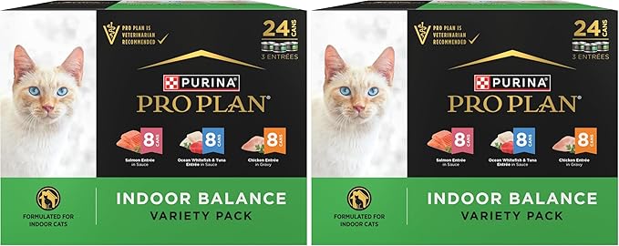 Purina Pro Plan Indoor Balance Chicken,Salmon,and Ocean Whitefish and Tuna Cat Food Wet Entrees Variety Pack - Can,(Pack of 48)
