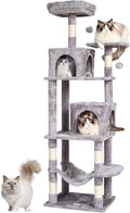 VEVOR Cat Tree for Indoor Cats, 63" Cat Tower with 2 Cat Condos, Sisal Scratching Post, Hammock, Top Perch, Jumping Platforms, Large Cat Furniture Activity Center with Hang Ball, Light Grey