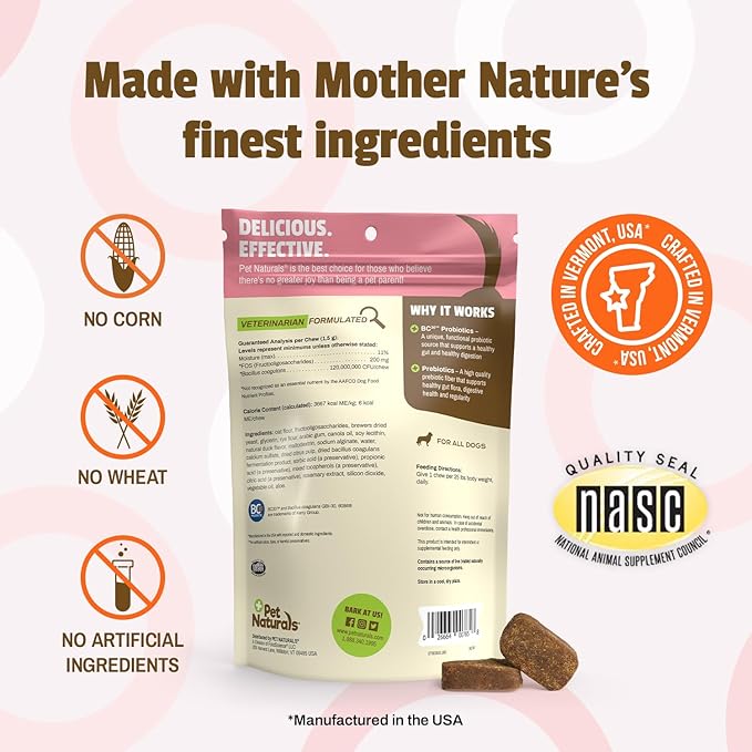 Pet Naturals Probiotics for Dogs – 160 Soft Chews, Dog Probiotic for Digestive & Gut Health Support with 120M CFUs + Prebiotics, Immune Support for Occasional Upset Stomach, Duck Flavor, All Breeds