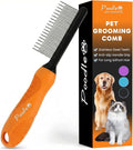 Poodle Grooming Comb - Metal Dematting Comb with Long & Short Stainless Steel Teeth for Removing Matted Hair & Knots, Safe and Gentle for Dogs & Cats (Orange)
