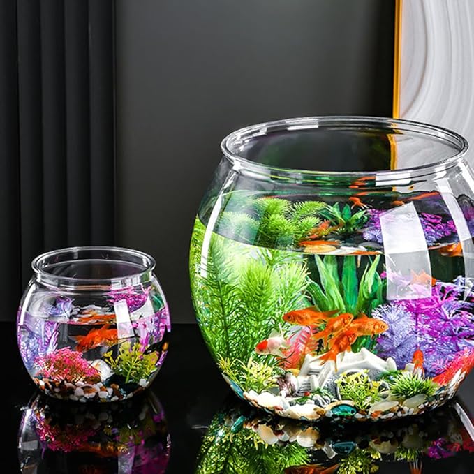 Angoily 5.11 Inch Transparent Plastic Fish Bowl Small Round Aquarium Tank for Goldfish Desktop Office Home Decor Portable Small Aquarium