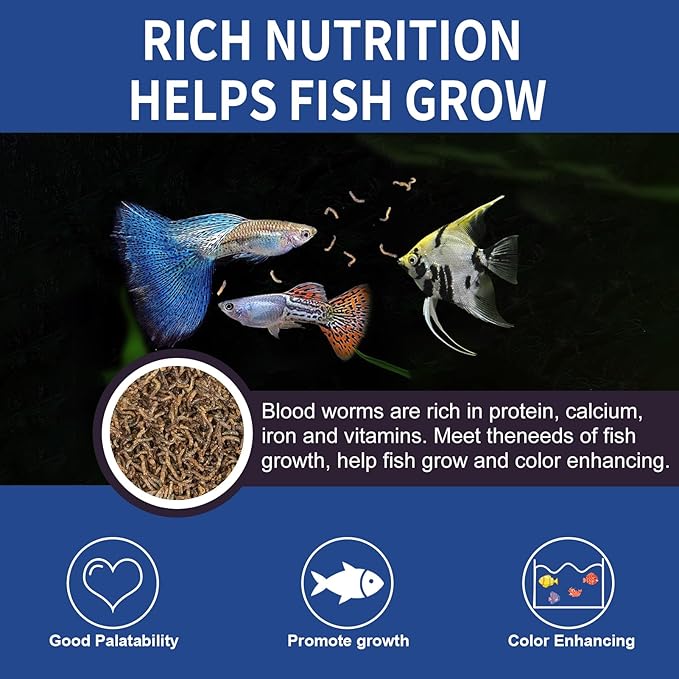 Dylan's cabin Freeze Dried Blood Worms - High Protein Fish Food Natural Bloodworms for Freshwater and Saltwater Fish All Tropical Fish Bettas Goldfish Discus Guppy Cichlids (85g)