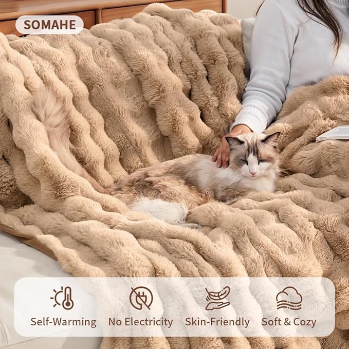 Self-Warming Cat Blanket, Dual-Side Plush Sherpa Throw with Anti-Static, Snuggle Mat for Kittens & Cats, Cozy Bed Topper for Windowsills & Couches, Machine Washable & Dryable, 21x18 Inch Coffee