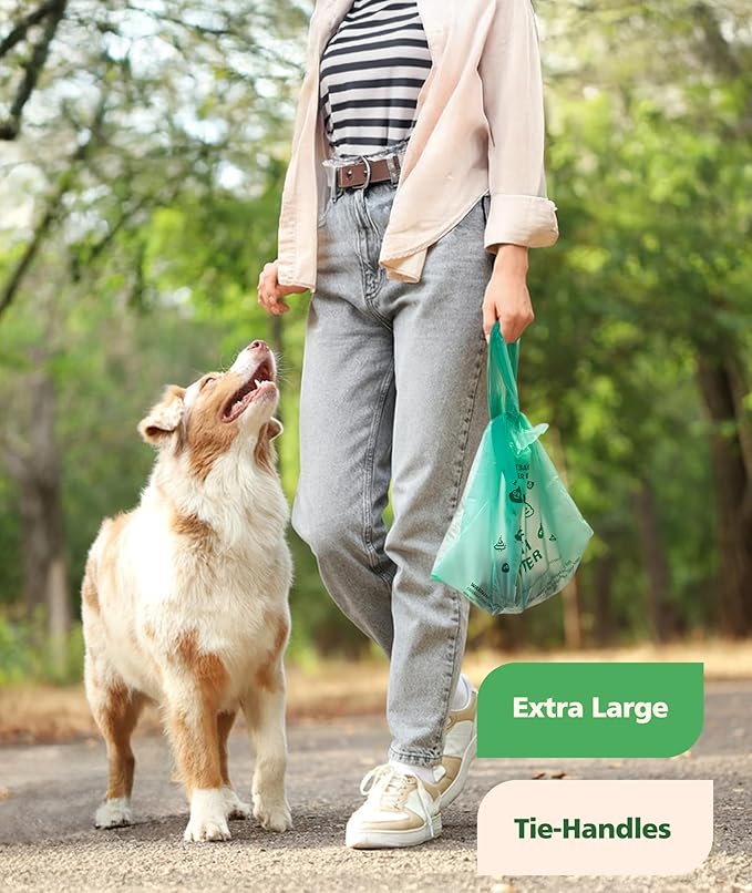 AYOTEE Extra Large Dog Poopper Scooper Bags, 95 Count Heavy Duty Compostable Dog Poop Bags with Handles, Poop bags for Dogs Biodegradable, Pet Waste Bags for Swivel Bin & Rake Pooper Scooper