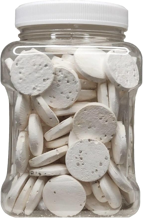 Aquatic Foods Inc. Calcium Enriched Sinking Food Disks and Holiday Feeding Food for Shrimp, Snails, Crabs, Crayfish, Hermit Crabs, Plecos, Catfish, All Tropical Fish. 100 Small Discs Jar