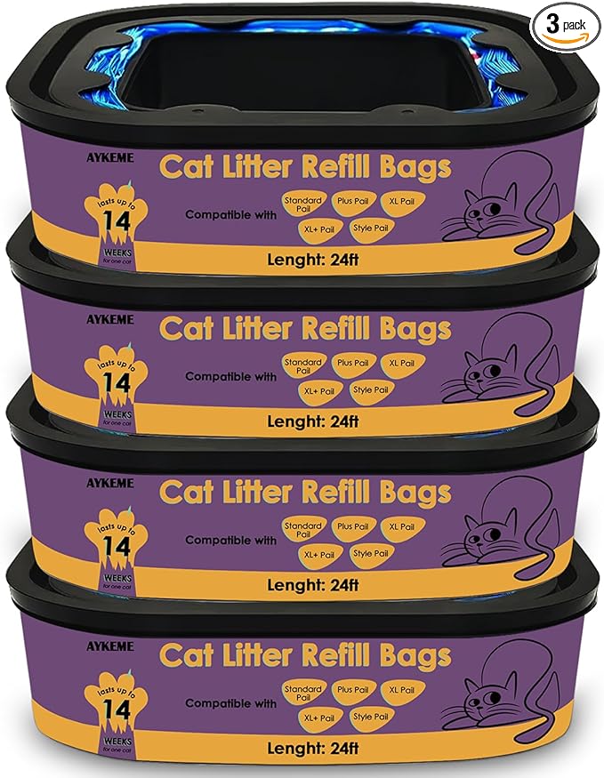 Cat Litter Refill Bags Cartridge Compatible with Genie Litter Standard, Plus, XL and XL+ pails,Lasts Up to 14 Weeks Per Cat (4 Pack)