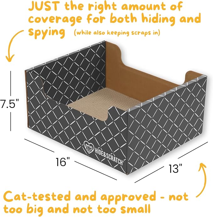 Hide & Scratch Cardboard Cat Scratcher Box & Bed - Dark Grey Diamond (2 Pack) | Double-Sided Corrugated Pad for Indoor Cats | Refillable Scratching Board Toy for Play & Furniture Protection