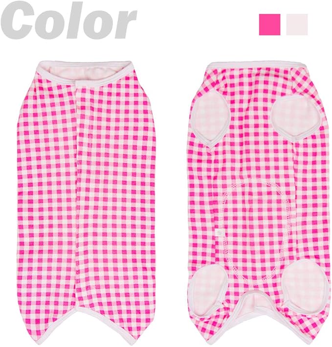 Dog’s Recovery Suit Post Surgery Shirt for Puppy, Wound Protective Clothes for Little Animals(Pink White Plaid-m)