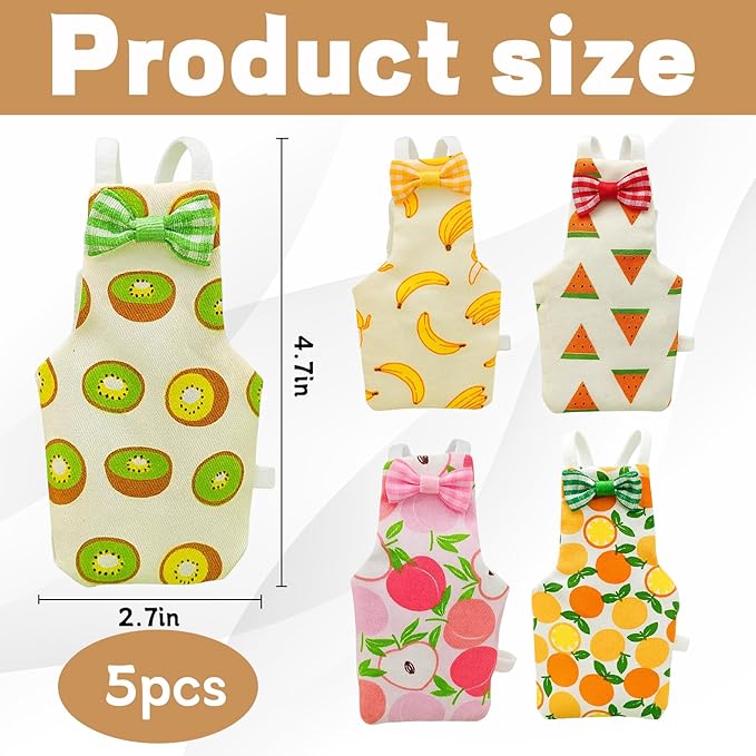 5-Piece Set Bird Diaper, Parrot Diaper, with Peach, Orange, Watermelon, Banana, Kiwi Designs, Comfortable Fit for Small Birds