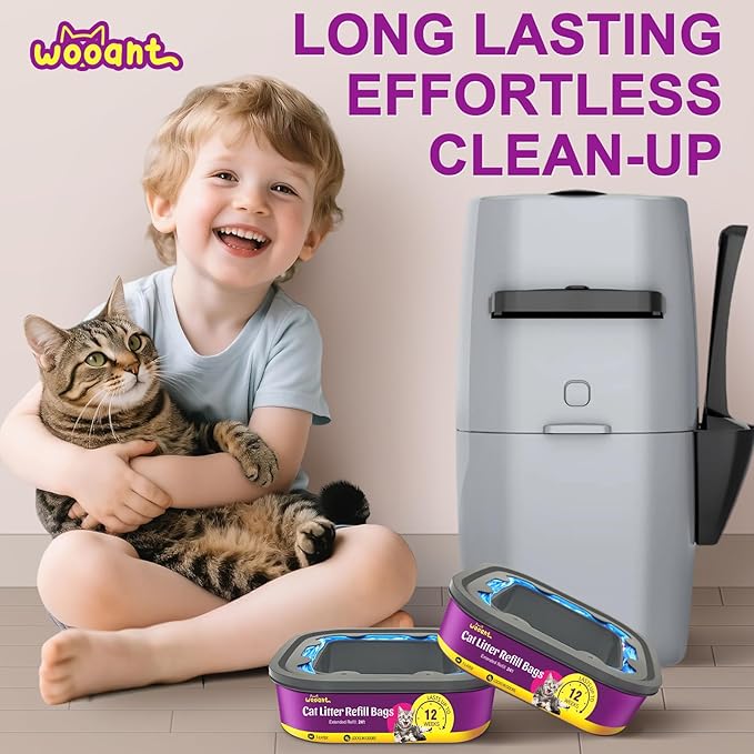 Cat Litter Refill Bags Cartridge 8 Pack 24FT, Compatible with Pet Genie Standard/Plus/Style Pail Refills, 7-Layer Odor Control & Leak-Proof Waste Bags, Lasts Up to 96 Weeks