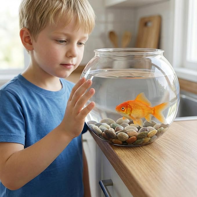 Alipis 1 Gallon Plastic Fish Bowl Clear Round Fish Tank Desktop Aquarium Unbreakable Fishbowl for Home Office Garden Decoration