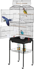 BestPet 64 inch Wrought Iron Bird Cage for Parakeets Medium Small Parrots Parakeet Cage with Detachable Rolling Stand & Play Open Top for Cockatiels Lovebird Finches Canaries (Black)