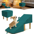 Split Ottoman Dog Ramp for Couch and Low Bed, 2-in-1 Foldable Dog Stairs for Small Dogs and Cats, Wooden Pet Ramp with Non-Slip Surface, Portable Step Stool Design, Green