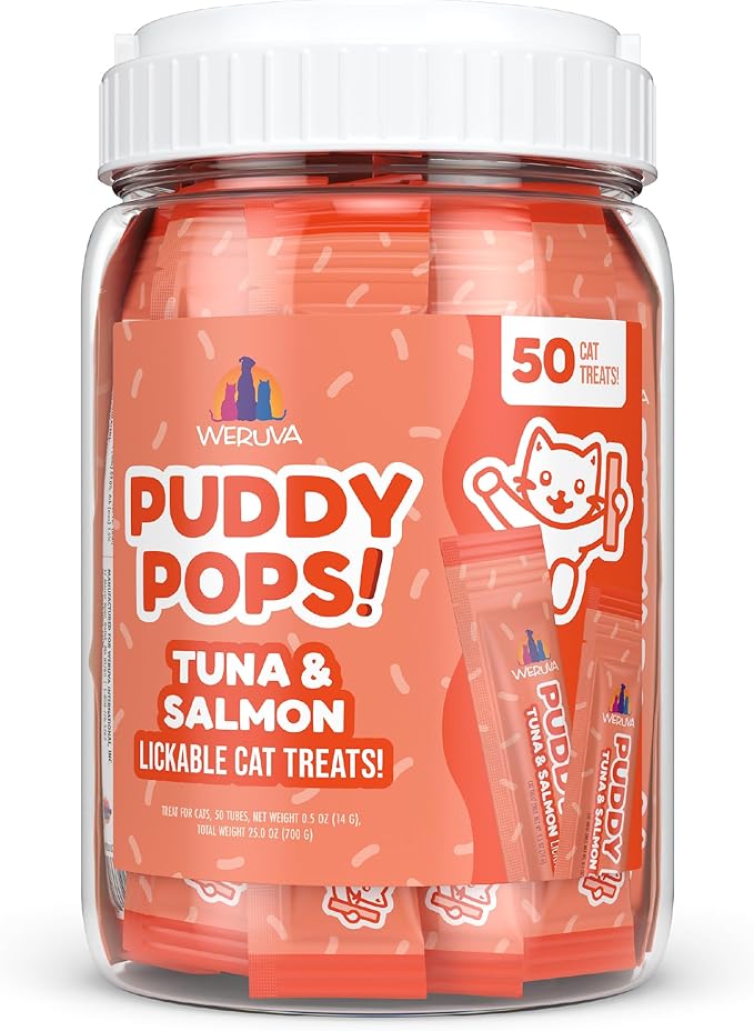 Weruva Puddy Pops, Tuna and Salmon Lickable Cat Treats, 0.5oz Tube, Pack of 50