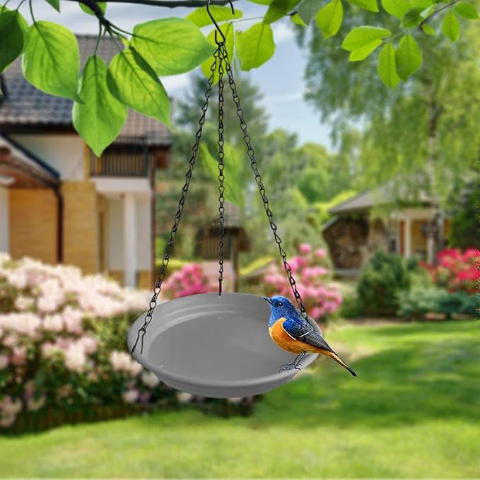 Hanging Bird Feeder and Waterer Tray Bird Food Tray Outdoor Birdbath Hanging Backyard Birdbath for Garden Balcony Trees Lawn, Grey