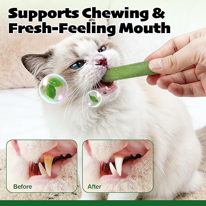 60g Cat Grass Stick, Freezed Dried Cat Grass Sticks Snacks for Teeth Cleaning and Hairball Removal, Natural Chicken Flavored