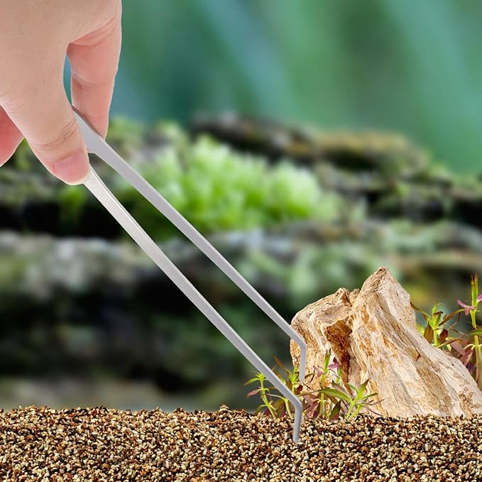 Mipcase 2pcs Stainless Steel Aquarium Plant Tweezers Curved and Straight Design for Easy Aquatic Pruning and Water Planting Fish Tanks