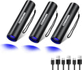 UV Flashlight USB Rechargeable, 365nm Black Light (3 PACK), Mini & Powerful Ultraviolet Flashlight Portable Detector for Pet Urine, Cat Dog Stains, Scorpion, Bed Bug
