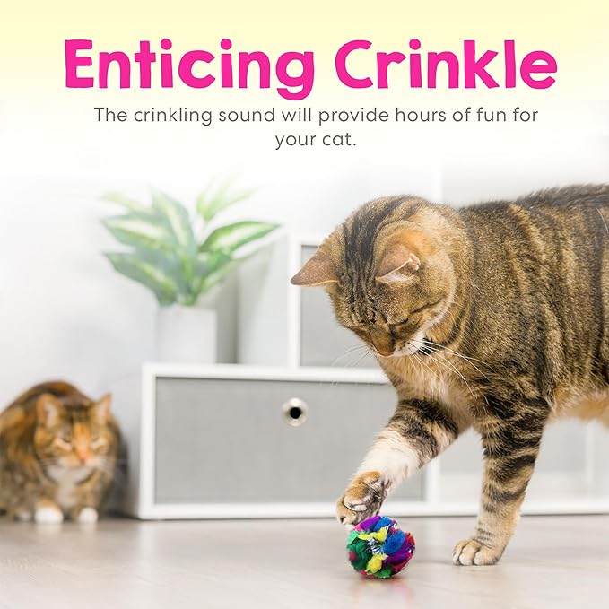 Cat Crinkle Balls 1.5 Inch | 50 Pack | Soft Lightweight Indoor Cat Toys with Durable Crinkle Build and Engaging Crinkle Sound