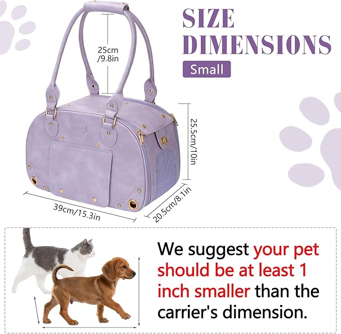PetsHome Dog Carrier Purse, Pet Bag, Waterproof Premium Leather Pet Travel Portable Bags for Cat and Small Dog Home & Outdoor Small Purple