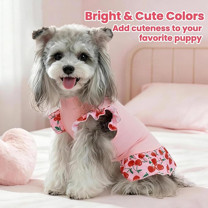 XPUDAC 4 Pack Cute Dog Dress for Small Dog, Floral Pet Clothes Sweet Girl Puppy Dress Colorful for Birthday Holiday Spring Summer Pet Outfits Skirt for Girls, XXS