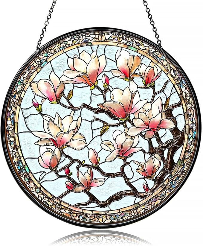 Stained Glass Window Hanging - Flowers Suncatcher - Vibrant Sun Catchers Indoor Hanging Decor, Flower Gifts for Women & Plant Lovers, Housewarming, Friendship， Birthday or New Home Celebration
