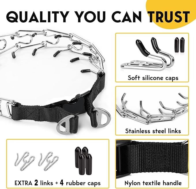 PetJett Prong Collar for Dogs - Adjustable Dog Training Collar No Pull Choke Collar for Dogs Pinch Collar for Dog Walking Tool for Small Medium, or Large Breed - Stainless Steel Metal Choker Chain