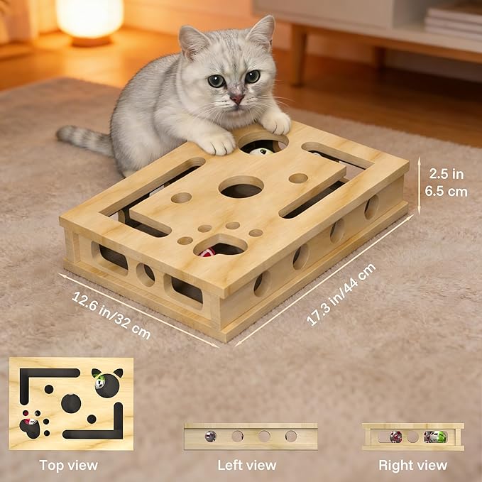 Cat Nail File Enrichment Box, Cat Scratch Puzzle Box with Replaceable Filing Pad, Stress-Free Grooming Toy for Indoor Cats
