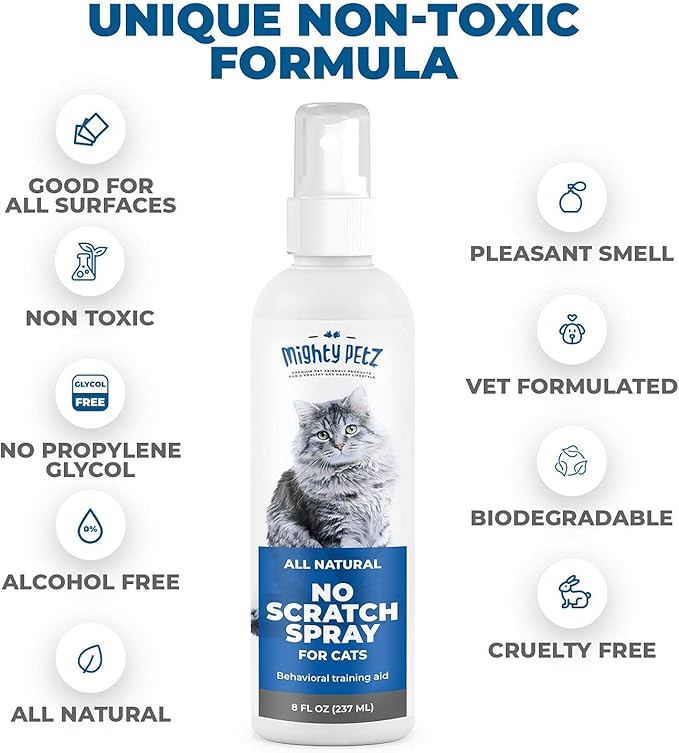 Mighty Petz Cat Deterrent Spray - Cat Indoor Repellent for Furniture, Plants, Couch Protector. Safe, Non-Toxic Anti Scratch Spray Made with Natural Ingredients: Vanilla Cinnamon, 8 oz