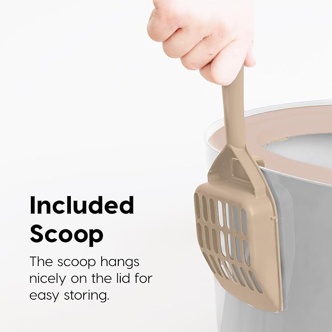 IRIS USA Large Top Entry Cat Litter Box with Lid Enclosed Covered Hooded Design Litter Catching Scatter Shield Pan Dog Proof Pet Proof Scoop Included Odor Control for Indoor Cats Kittens Beige/White