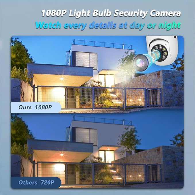 Light Bulb Security Camera,2K Wireless Light Bulb Camera for Pet Camera, 360 ° PTZ Light Socket Camera with Motion Detection Auto Tracking
