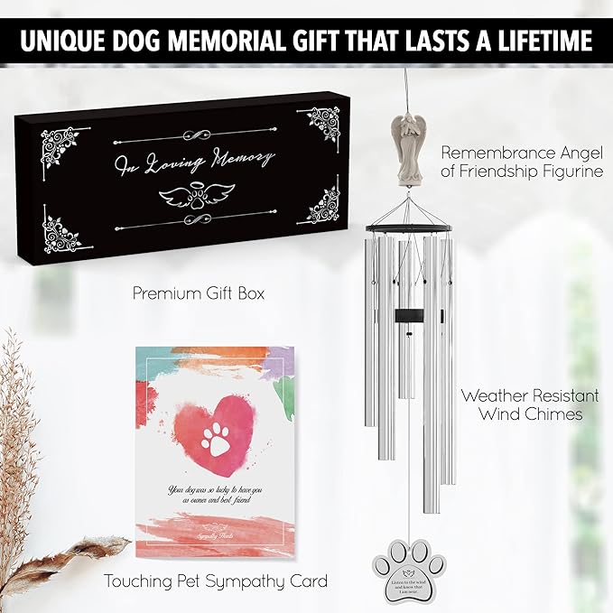 Dog Memorial Gifts for Loss of Dog - 34" Pet Memorial Wind Chimes, in Memory Sympathy Gift, Remembrance Bereavement, Passing Away Rainbow Bridge Windchime