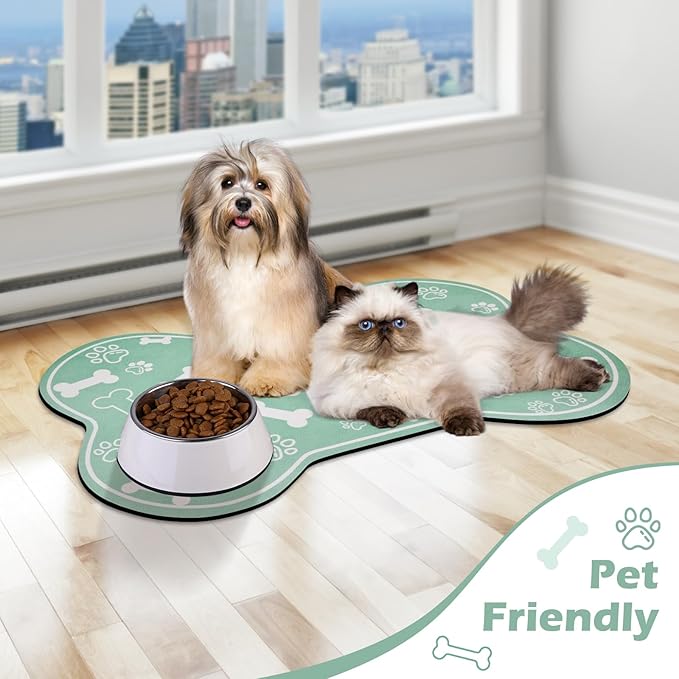 Dog Cat Mat for Food and Water,Rapid Absorbent Pet Feeding Mat, Bone Shaped Dog Placemat Bowl Mat with Rubber Backing,No Stains Pet Food Mats Indoor, Pet Accessories Supplies,Brown 12"×18"