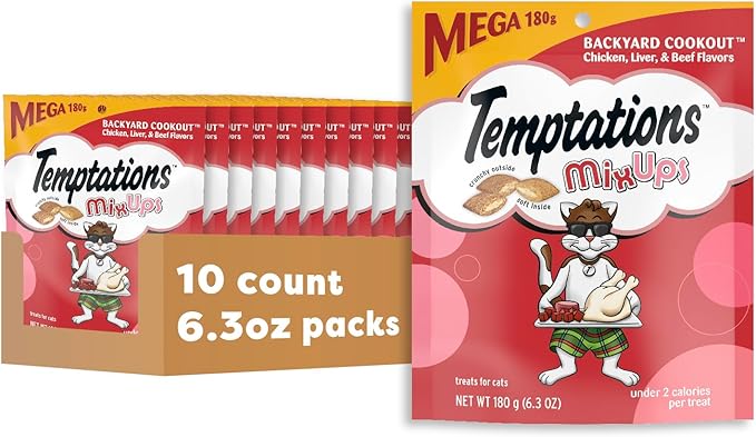Temptations Cat Treats MixUps Backyard Cookout Flavor Crunchy, Soft Cat Treats, 6.3 oz. Pouch (Pack of 10)
