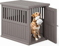 Fancyango 40-Inch Heavy Duty Dog Crate Furniture Lockable Indoor Outdoor Kennel & End Table for Small/Large Dogs Decorative Plastic Pet Cage in Grey