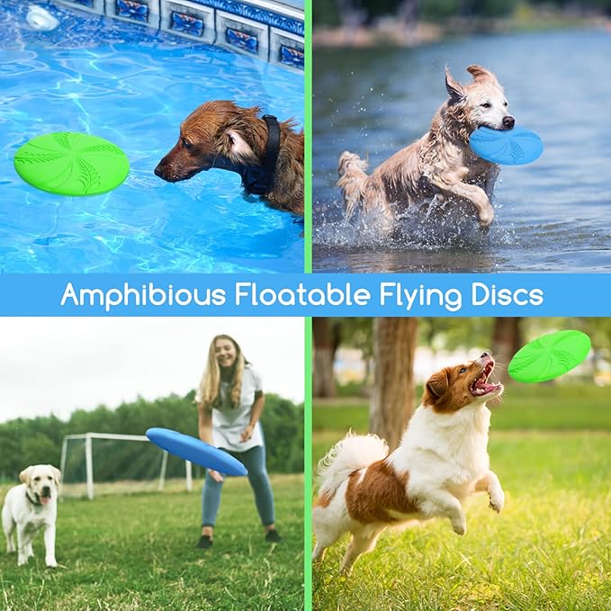 Nobleza Dog Flying Disc 2 Pack，8 in Flexible Floatable Dog Disc Toy for Long-Distance Flies and Floats， Lightweight Soft Flying Discs Toy for Small Medium Large Dogs to Fetch & Catch， Blue & Green