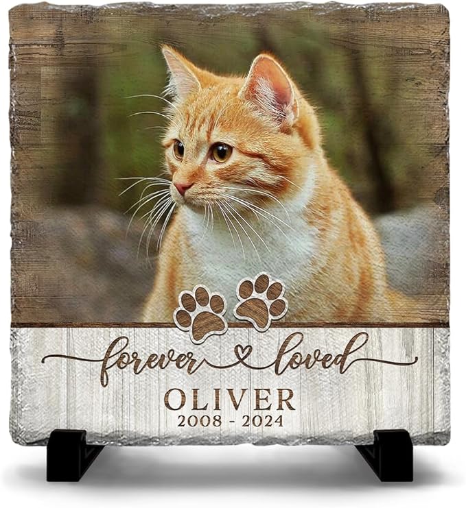 Custom Memorial Stones for Cats - Personalized Cat Memorial Picture Frame - Square Stepping Stones - Cat Loss Sympathy Gifts