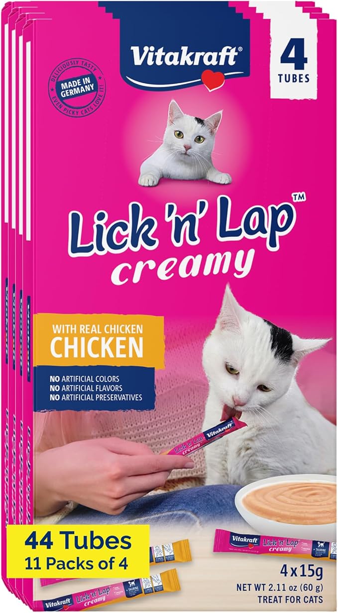 Vitakraft Lick 'n' Lap Snack Creamy, Cat Treat with Real Chicken, 44 Count
