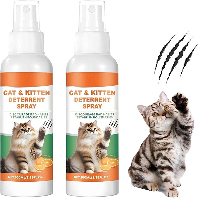 2 Pack Cat Deterrent Spray, Nature Cat Repellent Sprays for Indoor, Non-Toxic, Anti Scratch Spray for Cats and Kittens, 200ml Cat Deterrent Spray for Furniture, Protect Sofa, Rug.