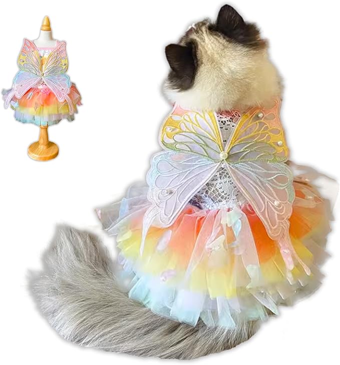 Cat/Small Dog Pretty Fairy Costume Clothing - Cute Dress Outfit for Spring Halloween Christmas Girl Party (S)