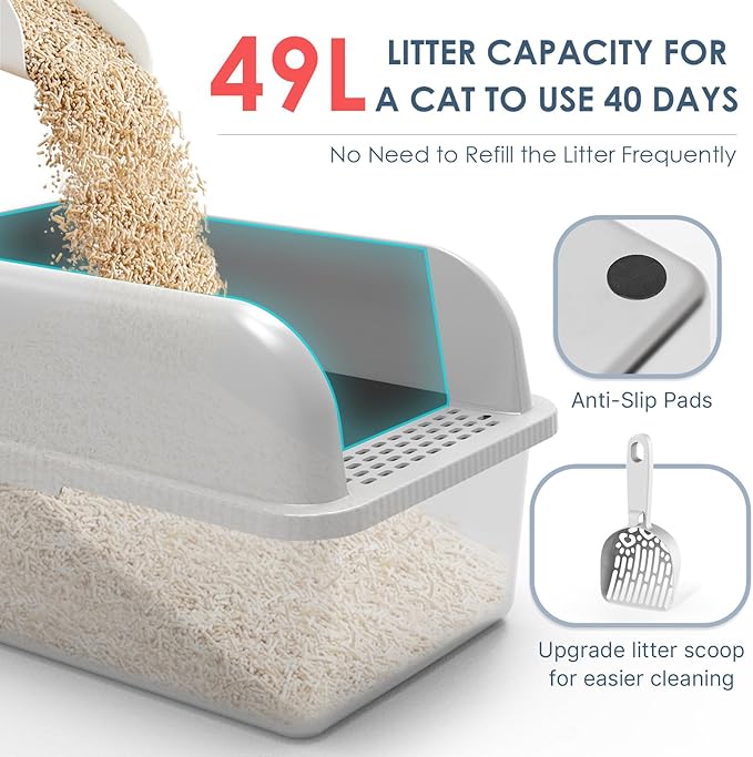 2 Pack 8" Deep Stainless Steel Litter Box with Lid, Extra Large & Deep Stainless Steel Cat Litter Box for Multipul Cats, Metal Litter Pan with Anti-Leakage High Wall, Litter Pan Easy Cleaning